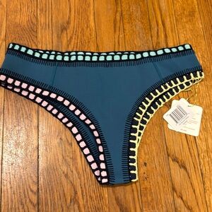 NWT Kiini Flor bikini boyshort swim bottoms size L teal multi colorway